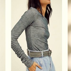 Free People - washed ribbed layering top with ruched sleeves